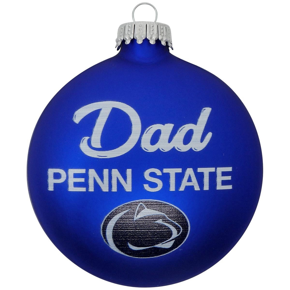 navy holiday 3D disc ornament with white Dad, Penn State, and Athletic Logo